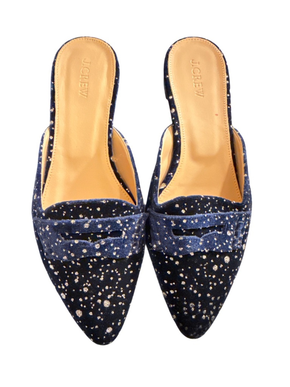 J. CREW GLITTERED SPECKLED LOAFERS MULES NWOT